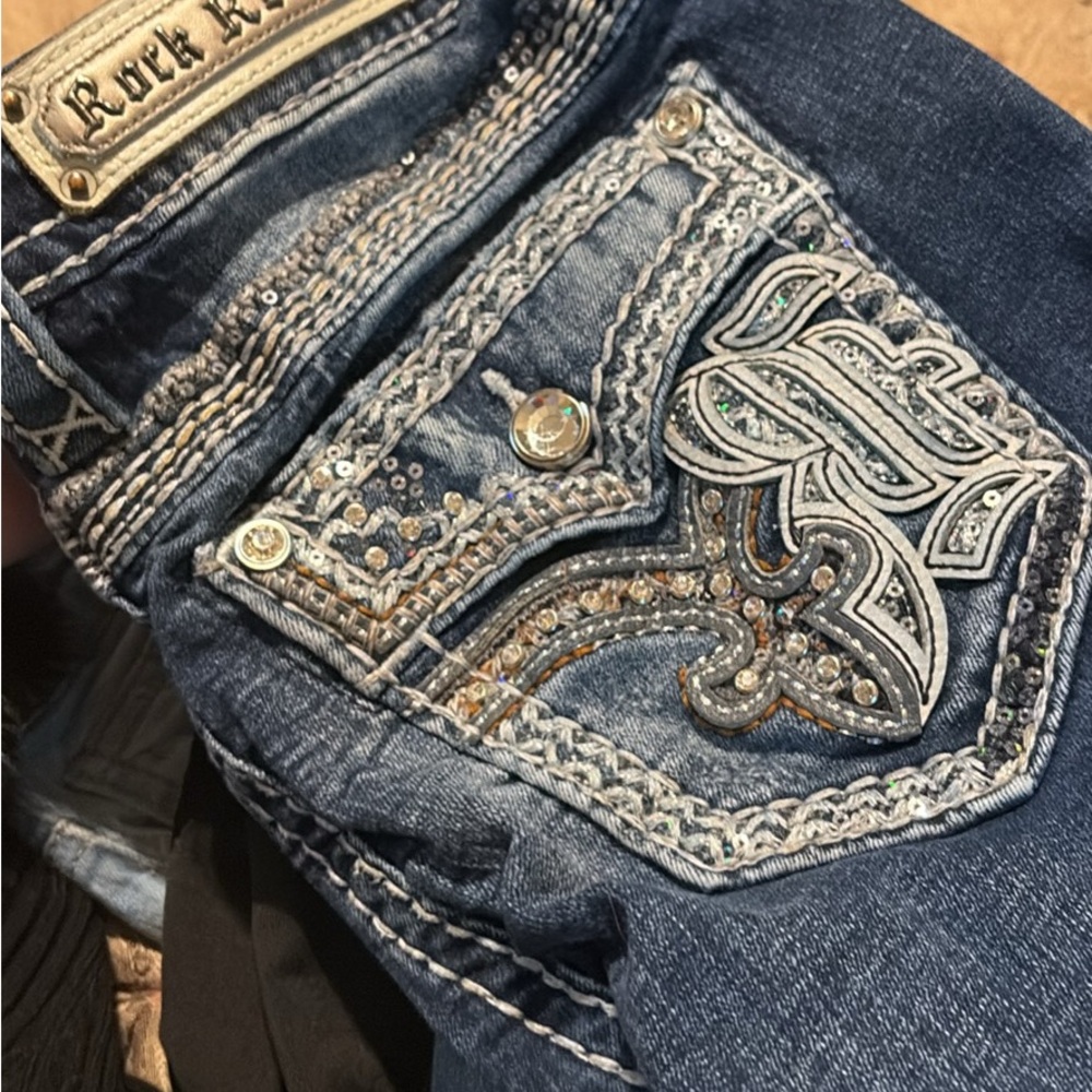 Rock Revival Dark Blue Jeans with Silver Embellishments